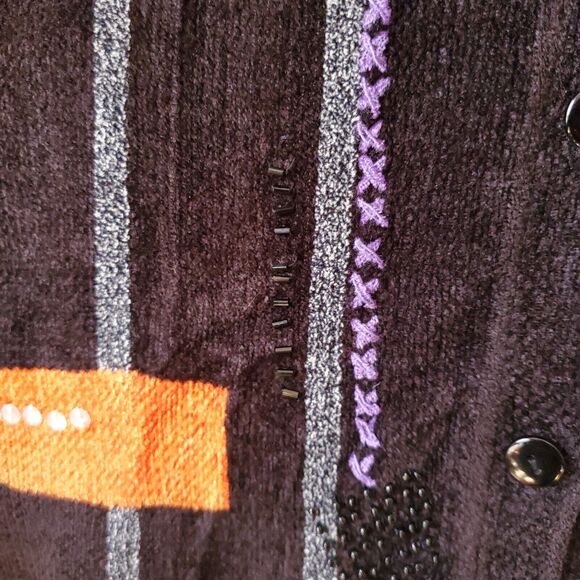 VTG 90s Black Floral Beaded Chenille Cardigan Sweater S M Artsy Cottage Granny - Picture 6 of 12